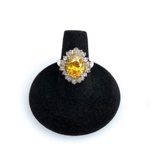 Sterling Silver Yellow CZ Halo Ring Size 7 1/2